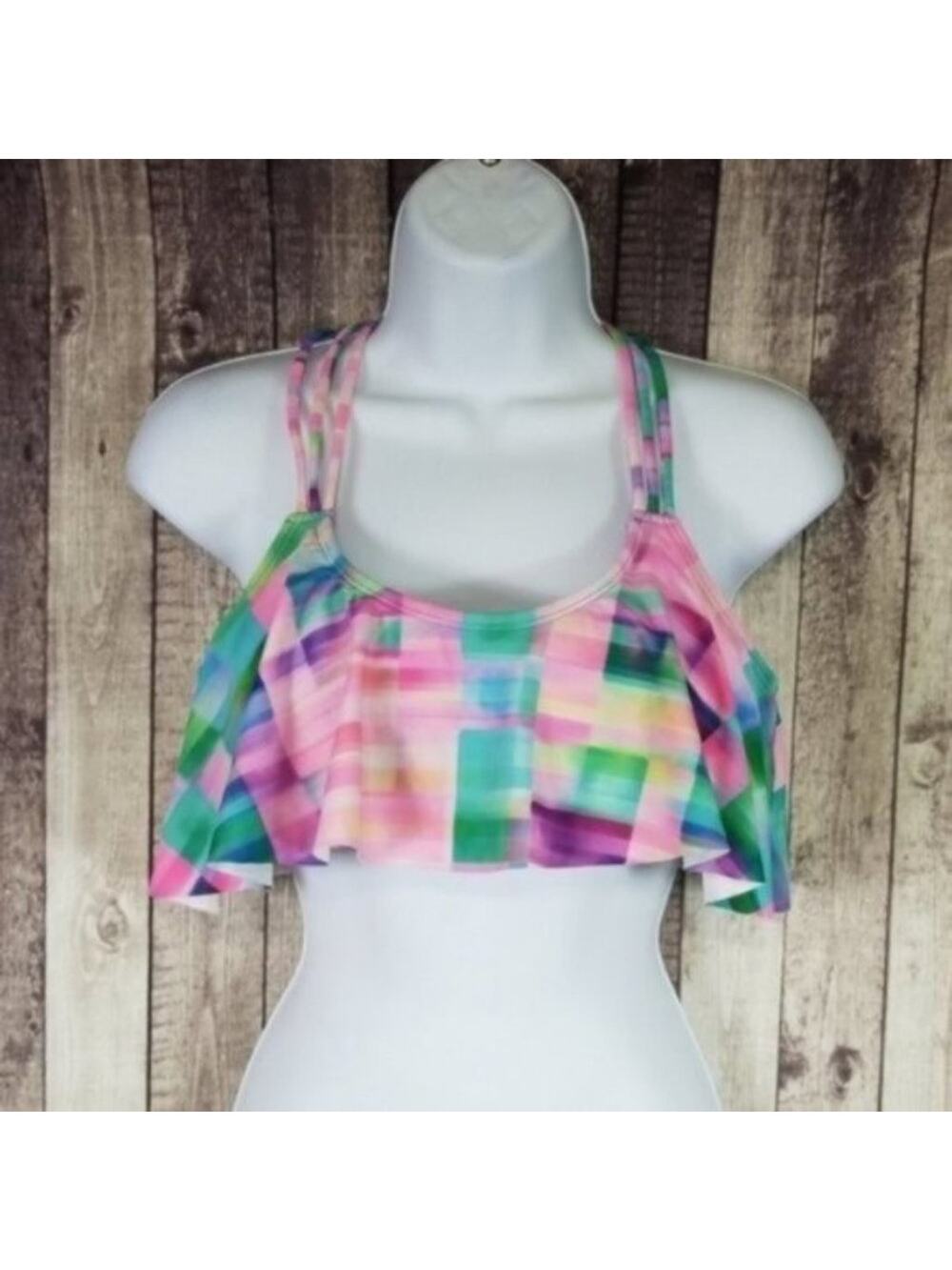 Apollo Swim Multicolor Ruffle Strappy Racerback Bikini Swim Top Women's Medium